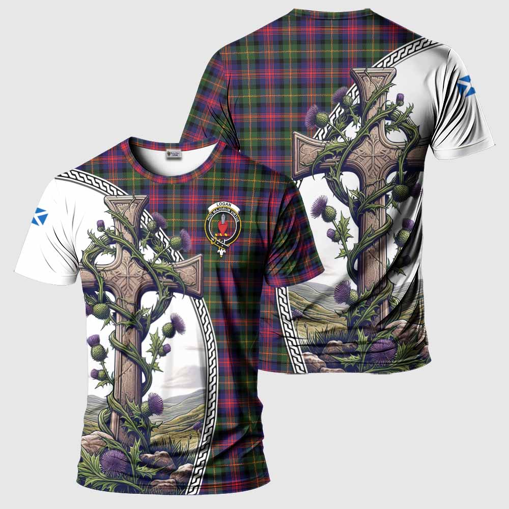 Tartan Vibes Clothing Logan Agnew Tartan T-Shirt with Family Crest and St. Andrew's Cross Accented by Thistle Vines