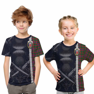 Logan Tartan Kid T-Shirt with Family Crest Cross Sword Thistle Celtic Vibes