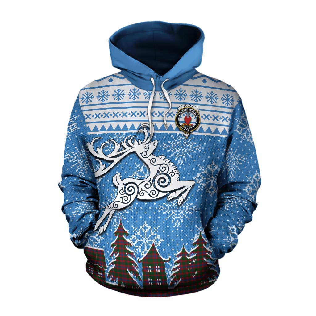 Tartan Vibes Clothing Logan Clan Christmas Cotton Hoodie Celtic Reindeer Style