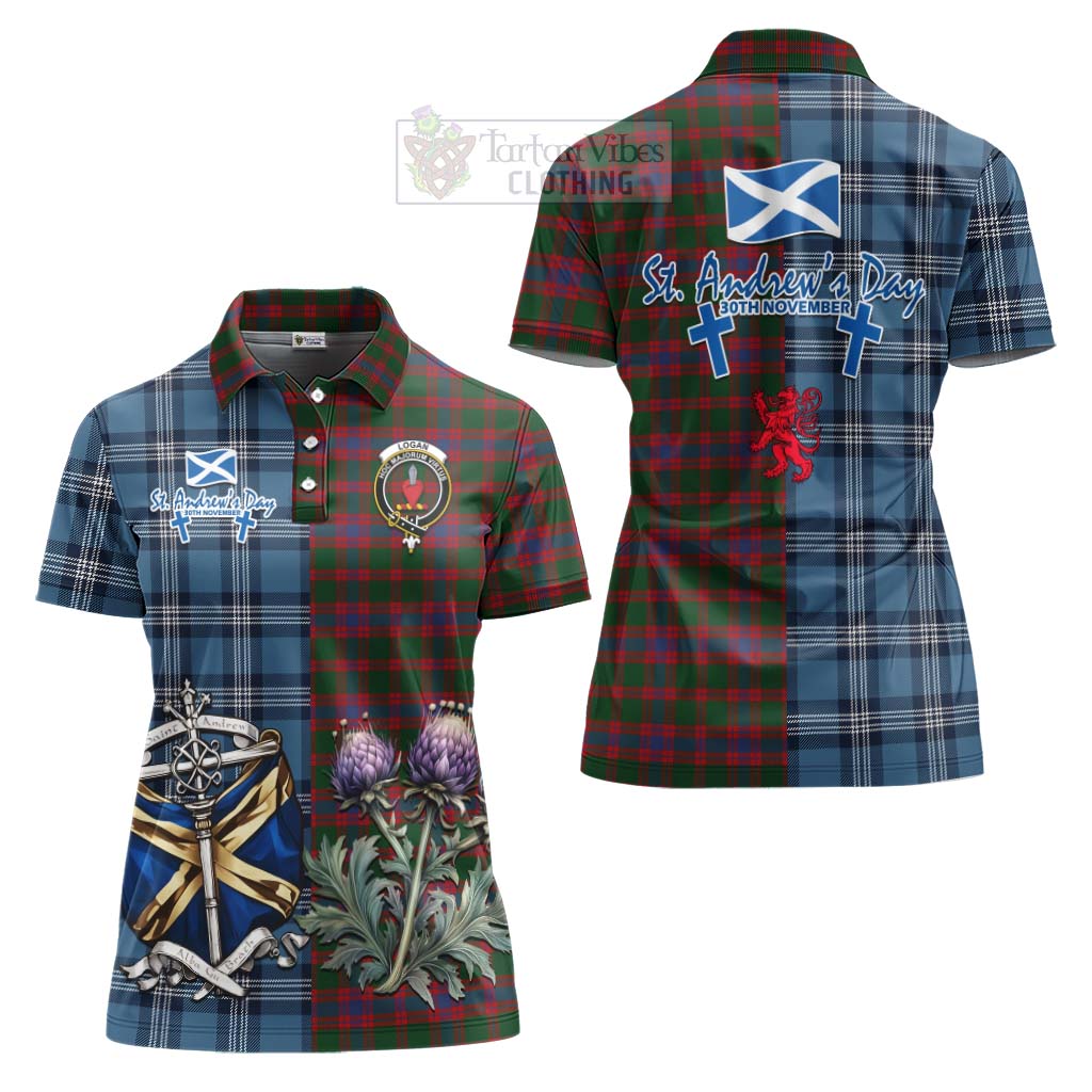 Tartan Vibes Clothing Logan Tartan Women's Polo Shirt Happy St. Andrew's Day Half Tartan Style