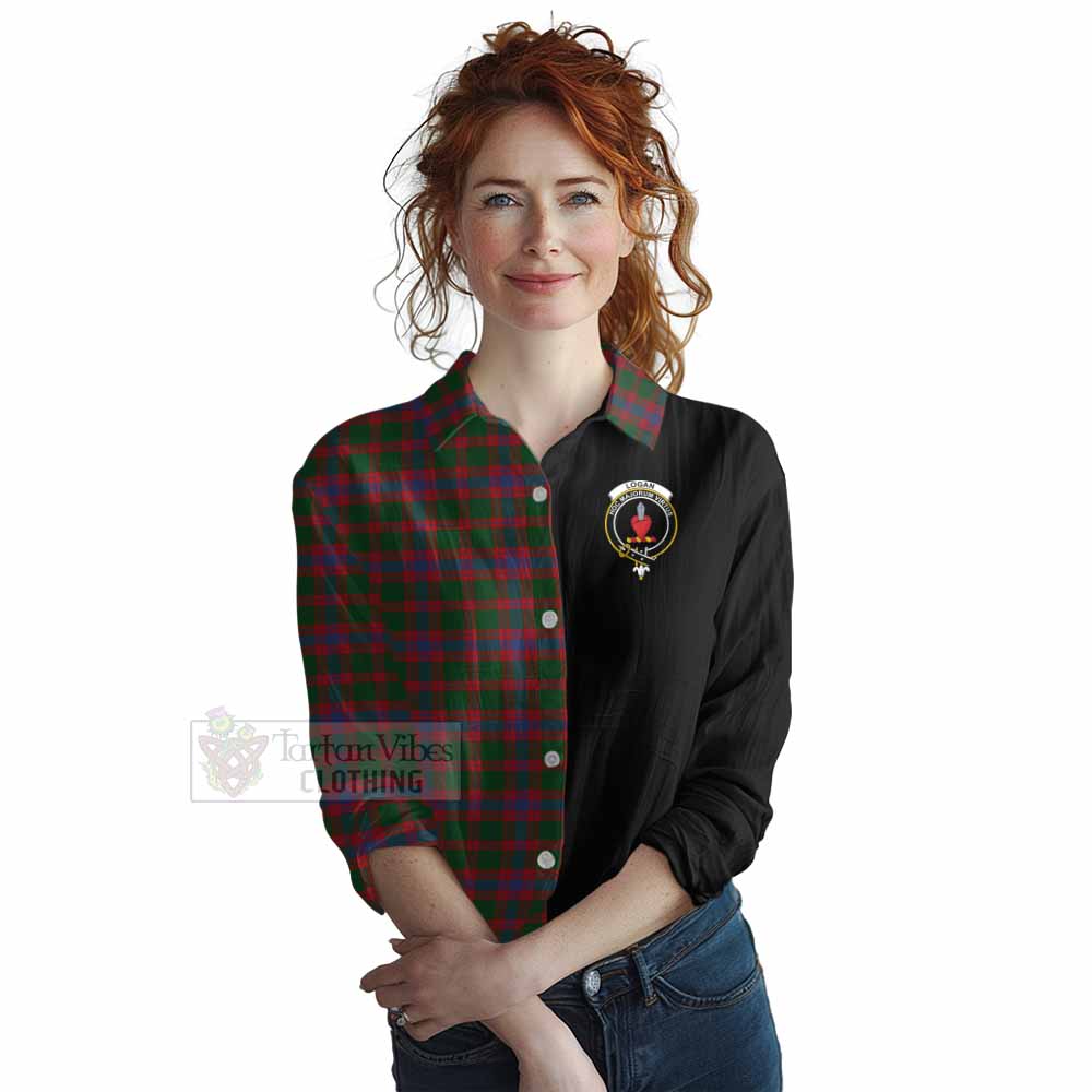 Tartan Vibes Clothing Logan Tartan Women's Casual Shirt with Family Crest and Half Of Me Style