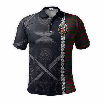 Logan Tartan Polo Shirt with Family Crest Cross Sword Thistle Celtic Vibes