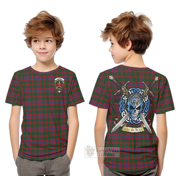 Logan Tartan Kid T-Shirt with Family Crest Celtic Skull Style