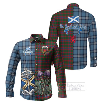 Logan Tartan Long Sleeve Button Shirt Happy St. Andrew's Day Half Tartan Style