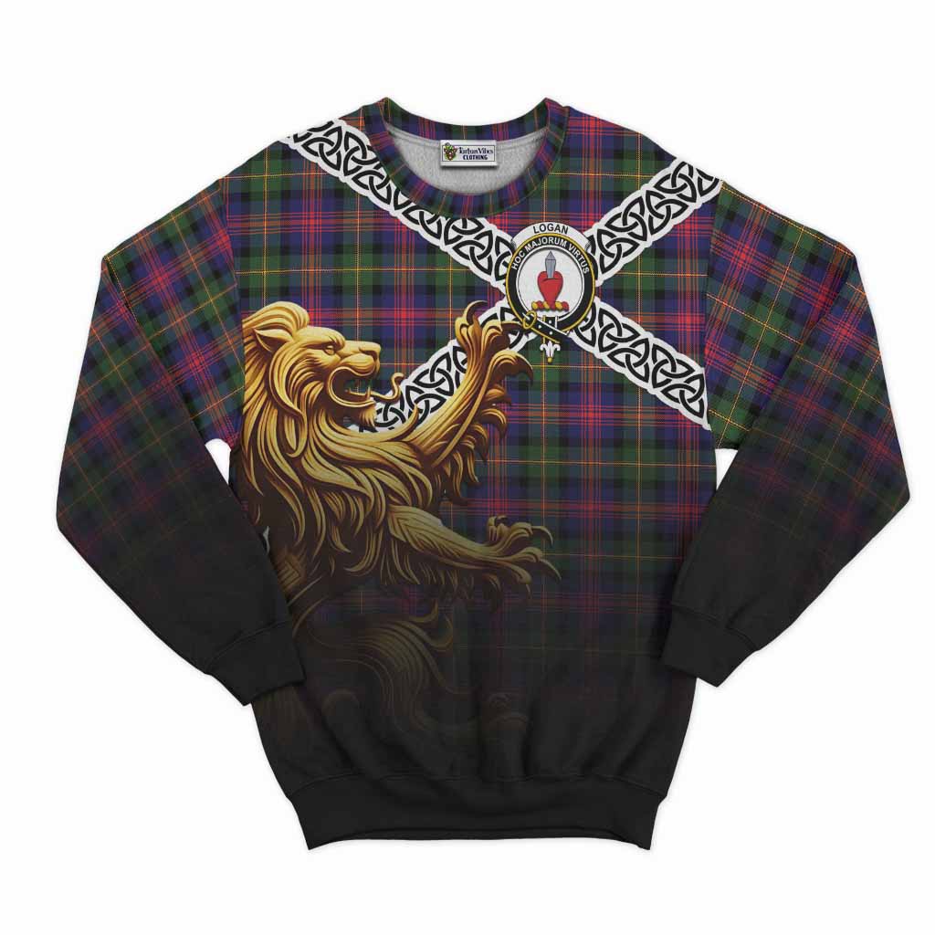 Logan Crest Tartan Sweatshirt with Golden Lion Emblem Celtic Style Unisex - Tartan Vibes Clothing