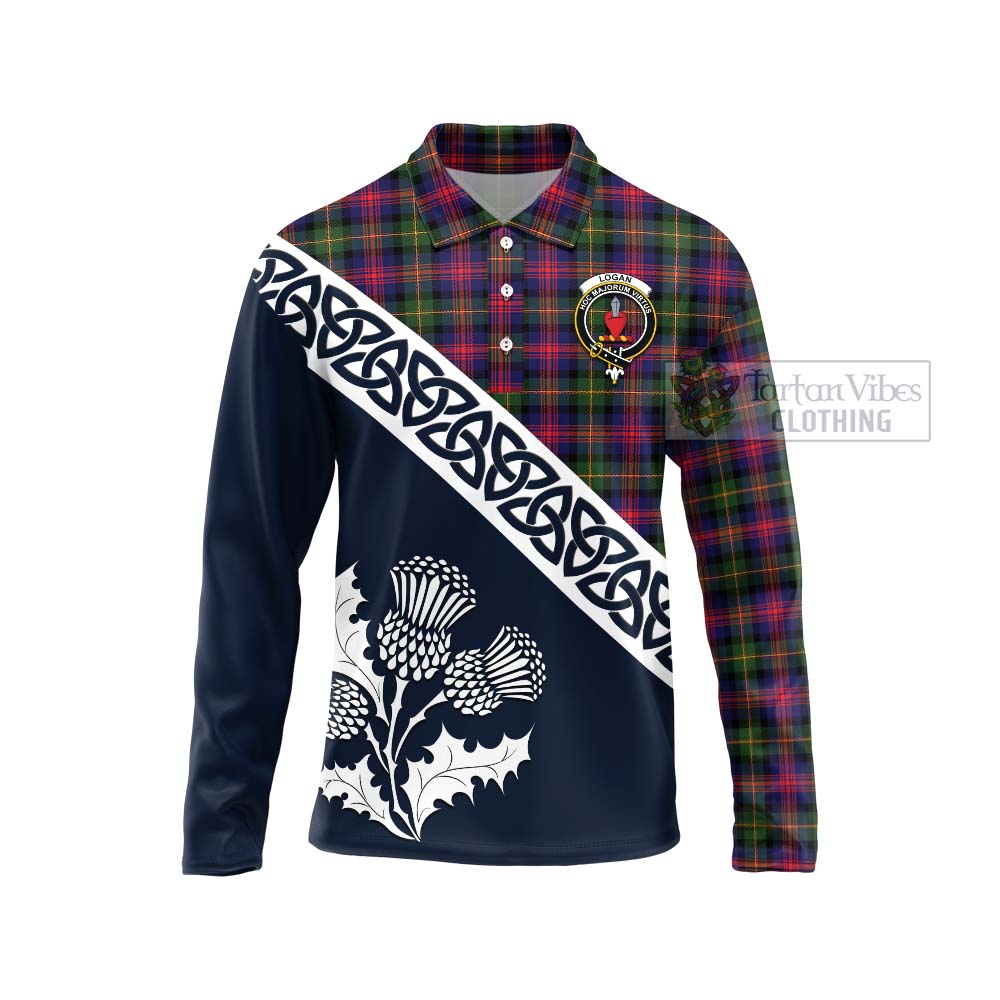 Tartan Vibes Clothing Logan Tartan Long Sleeve Polo Shirt Featuring Thistle and Scotland Map