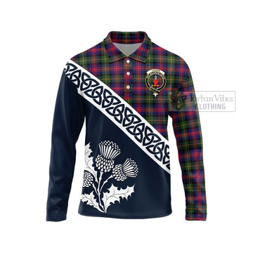 Logan Tartan Long Sleeve Polo Shirt Featuring Thistle and Scotland Map