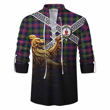 Logan Crest Tartan Ghillie Kilt Shirt with Golden Lion Emblem Celtic Style Men - Tartan Vibes Clothing