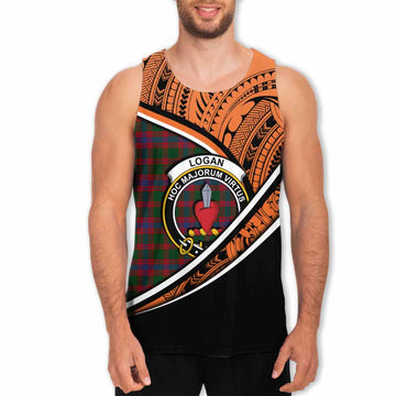 Logan Crest Tartan Men's Tank Top with Polynesian Vibes Style - Orange Version