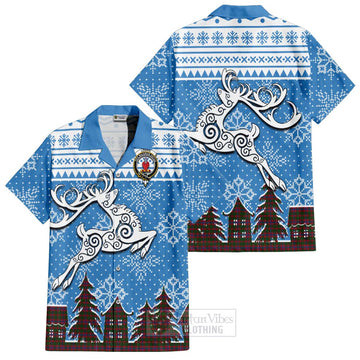 Logan Clan Christmas Short Sleeve Button Shirt Celtic Reindeer Style