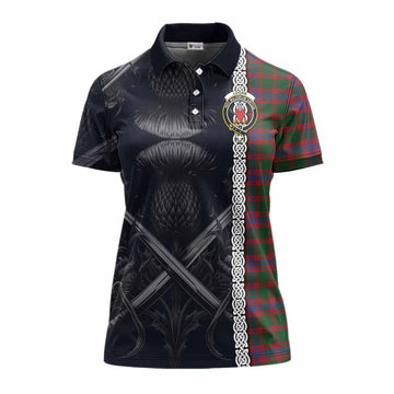 Logan Tartan Women's Polo Shirt with Family Crest Cross Sword Thistle Celtic Vibes