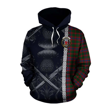 Logan Tartan Cotton Hoodie with Family Crest Cross Sword Thistle Celtic Vibes