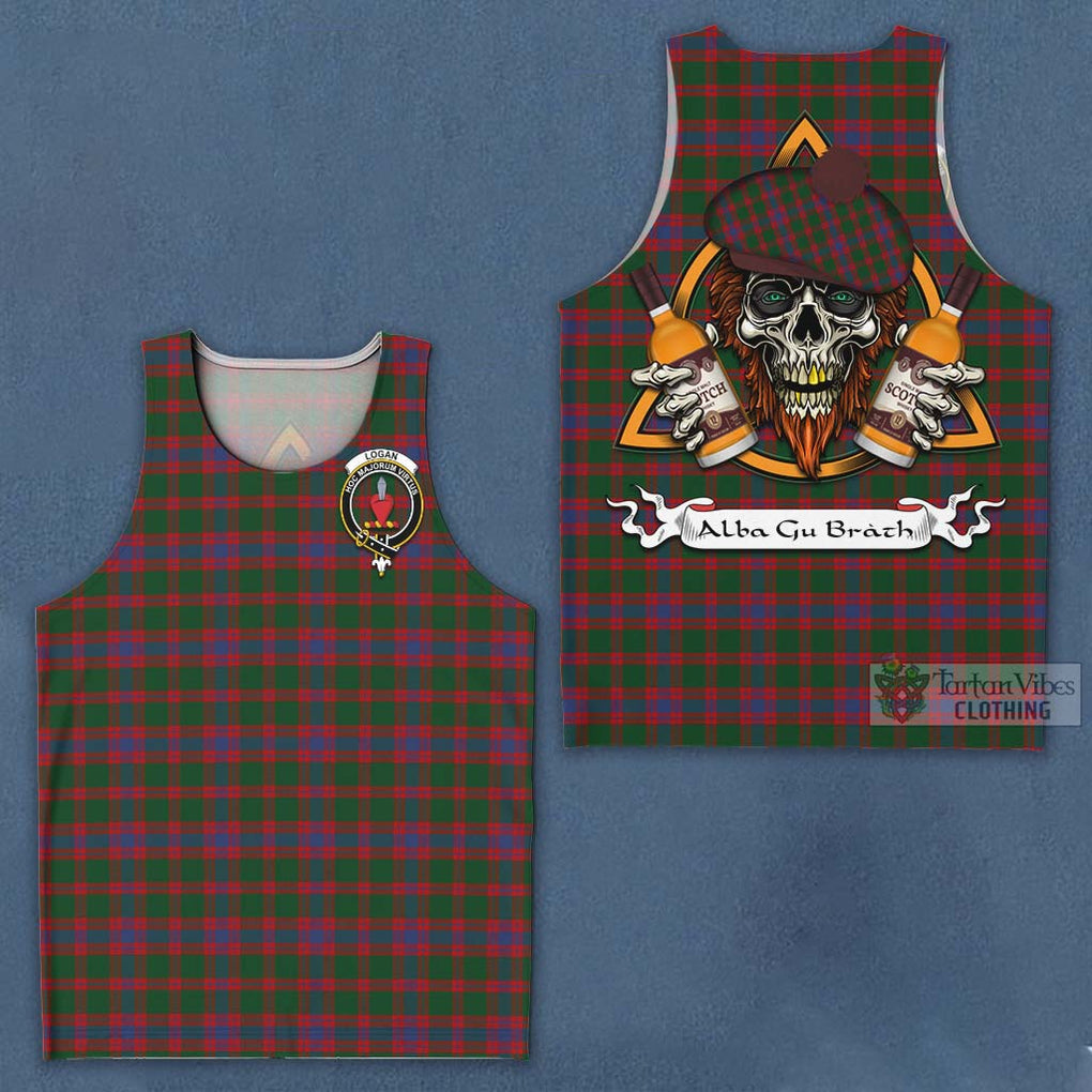 Tartan Vibes Clothing Logan Tartan Men's Tank Top with Family Crest and Bearded Skull Holding Bottles of Whiskey