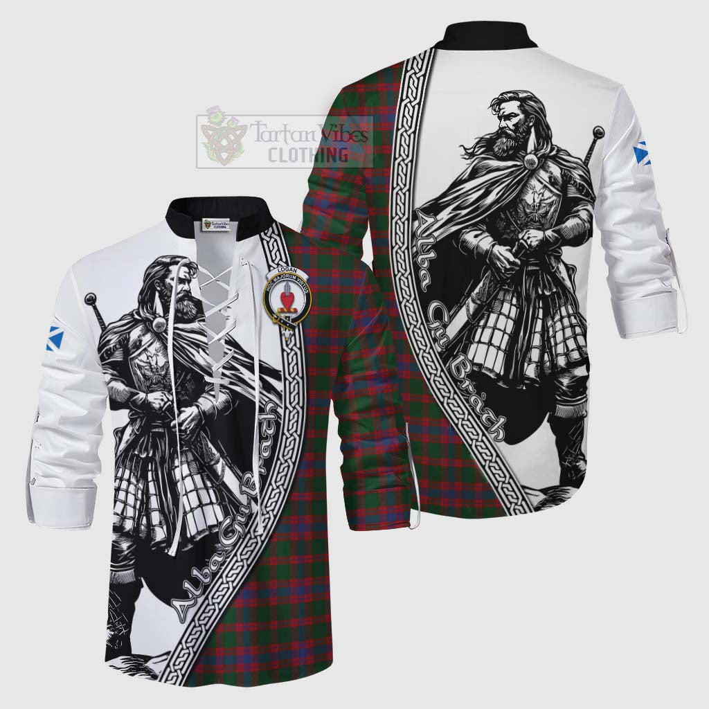 Tartan Vibes Clothing Logan Tartan Clan Crest Ghillie Kilt Shirt with Highlander Warrior Celtic Style