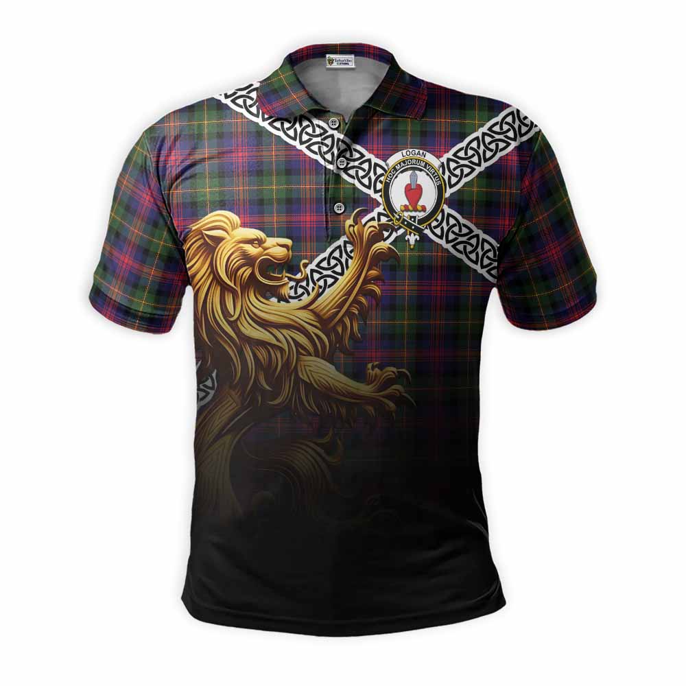 Logan Crest Tartan Polo Shirt with Golden Lion Emblem Celtic Style Kid - Tartan Vibes Clothing