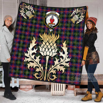 Logan Tartan Quilt with Family Crest and Golden Thistle Style