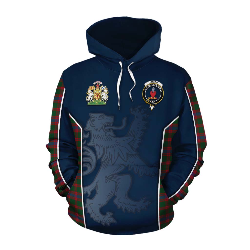 Tartan Vibes Clothing Logan Tartan Cotton Hoodie with Family Crest and Lion Rampant Vibes Sport Style