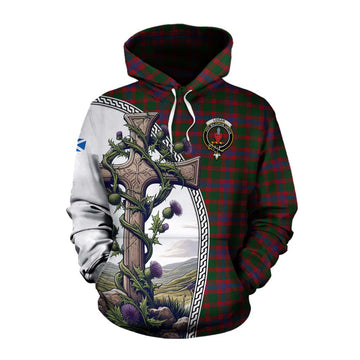 Logan Tartan Cotton Hoodie with Family Crest and St. Andrew's Cross Accented by Thistle Vines Pullover Hoodie XS - Tartan Vibes Clothing