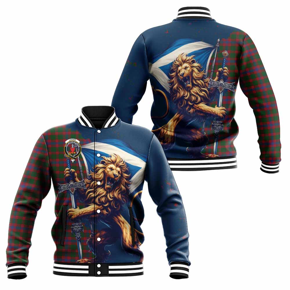 Tartan Vibes Clothing Logan Tartan Family Crest Baseball Jacket with Scottish Majestic Lion