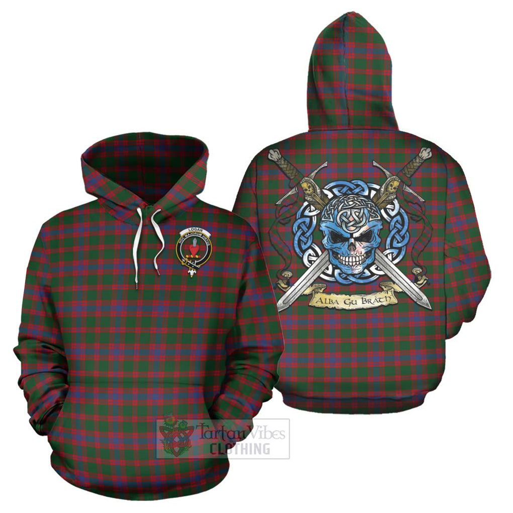 Tartan Vibes Clothing Logan Tartan Hoodie with Family Crest Celtic Skull Style