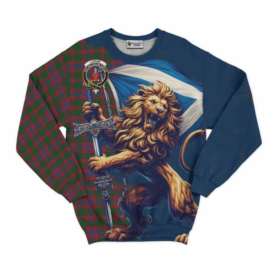 Tartan Vibes Clothing Logan Tartan Family Crest Sweatshirt with Scottish Majestic Lion