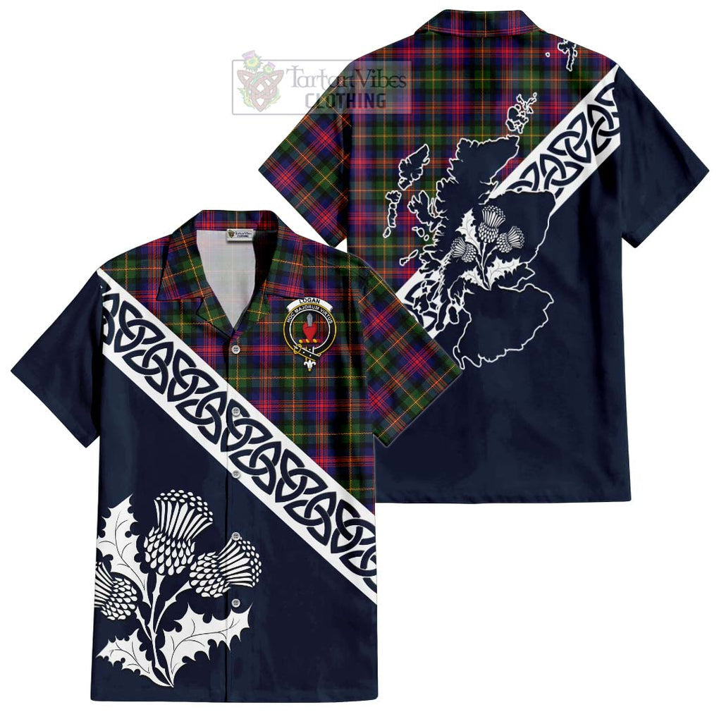 Tartan Vibes Clothing Logan Tartan Short Sleeve Button Shirt Featuring Thistle and Scotland Map