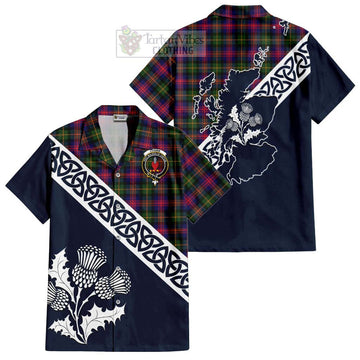 Logan Tartan Short Sleeve Button Shirt Featuring Thistle and Scotland Map