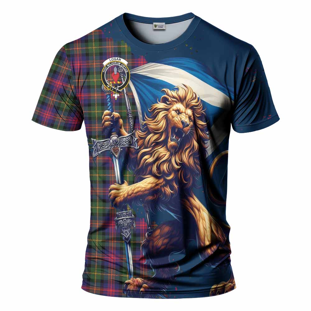 Tartan Vibes Clothing Logan Tartan Family Crest T-Shirt with Scottish Majestic Lion