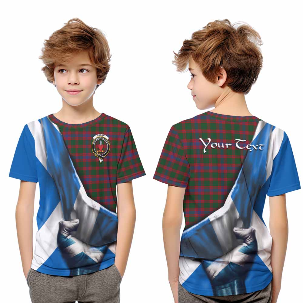 Tartan Vibes Clothing Logan Tartan Kid T-Shirt with Family Crest Scotland Patriotic Style