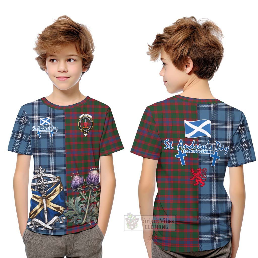 Tartan Vibes Clothing Logan Tartan Kid T-Shirt Happy St. Andrew's Day Half Tartan Style