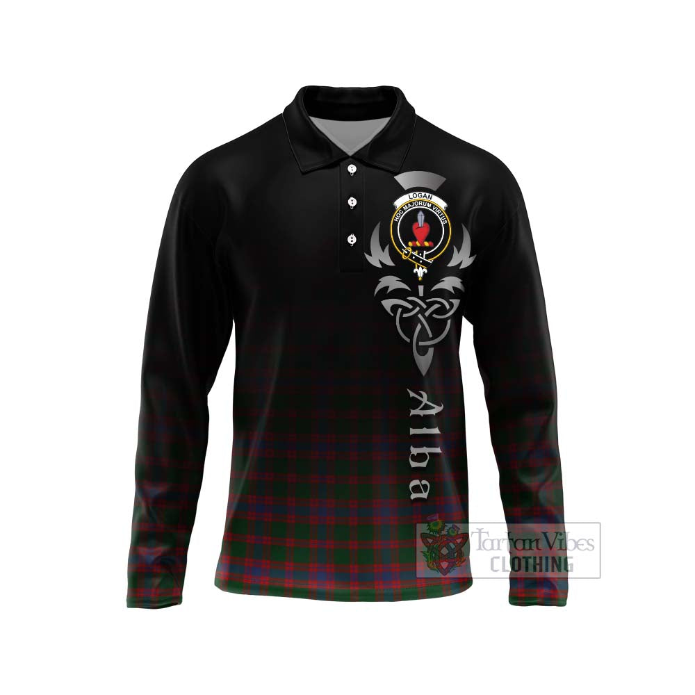 Tartan Vibes Clothing Logan Tartan Long Sleeve Polo Shirt Featuring Alba Gu Brath Family Crest Celtic Inspired