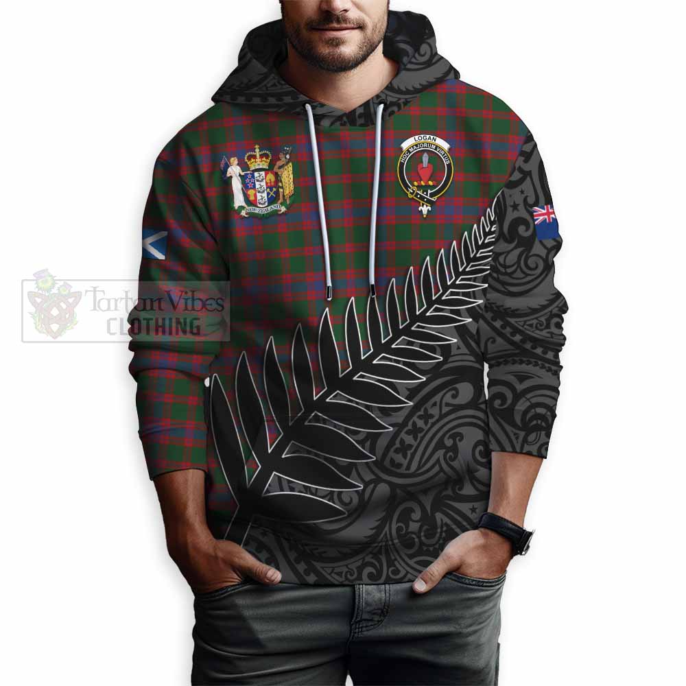 Tartan Vibes Clothing Logan Crest Tartan Hoodie with New Zealand Silver Fern Half Style