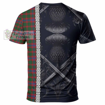 Logan Tartan T-Shirt with Family Crest Cross Sword Thistle Celtic Vibes