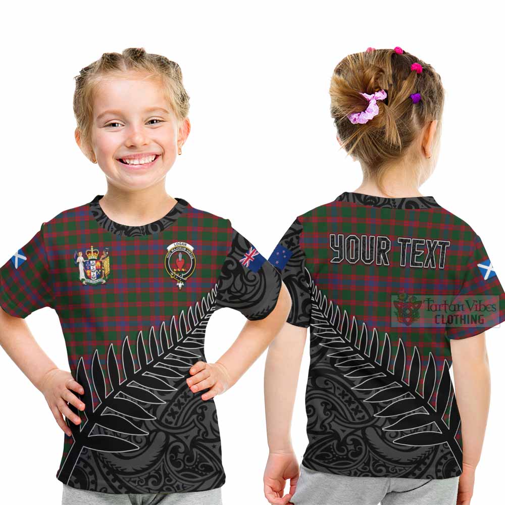 Tartan Vibes Clothing Logan Crest Tartan Kid T-Shirt with New Zealand Silver Fern Half Style