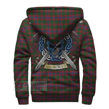 Logan Tartan Sherpa Hoodie with Family Crest Celtic Skull Style