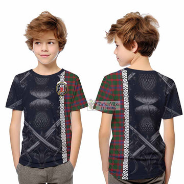 Logan Tartan Kid T-Shirt with Family Crest Cross Sword Thistle Celtic Vibes