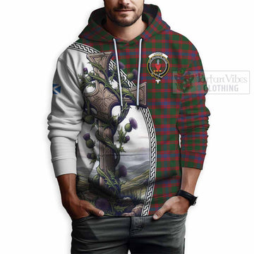 Logan Tartan Hoodie with Family Crest and St. Andrew's Cross Accented by Thistle Vines