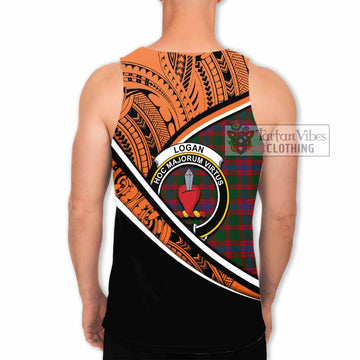 Logan Crest Tartan Men's Tank Top with Polynesian Vibes Style - Orange Version