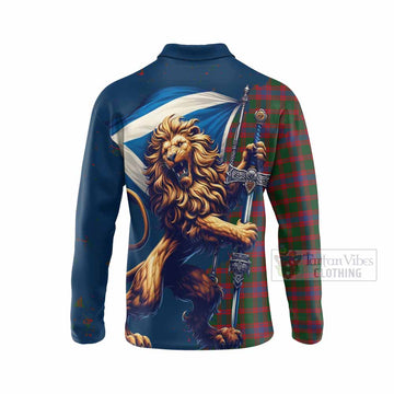 Logan Tartan Family Crest Long Sleeve Polo Shirt with Scottish Majestic Lion