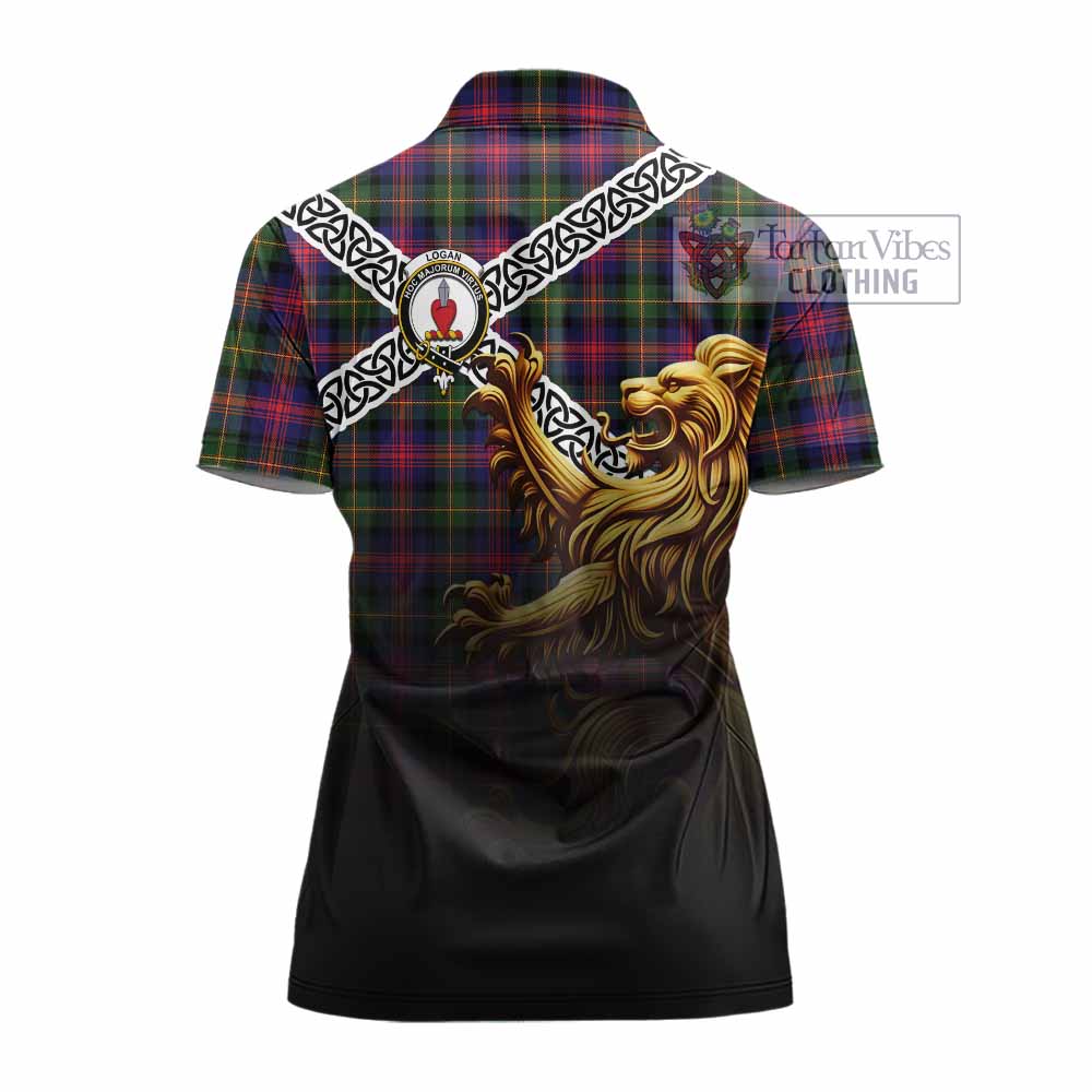 Logan Crest Tartan Women's Polo Shirt with Golden Lion Emblem Celtic Style - Tartan Vibes Clothing