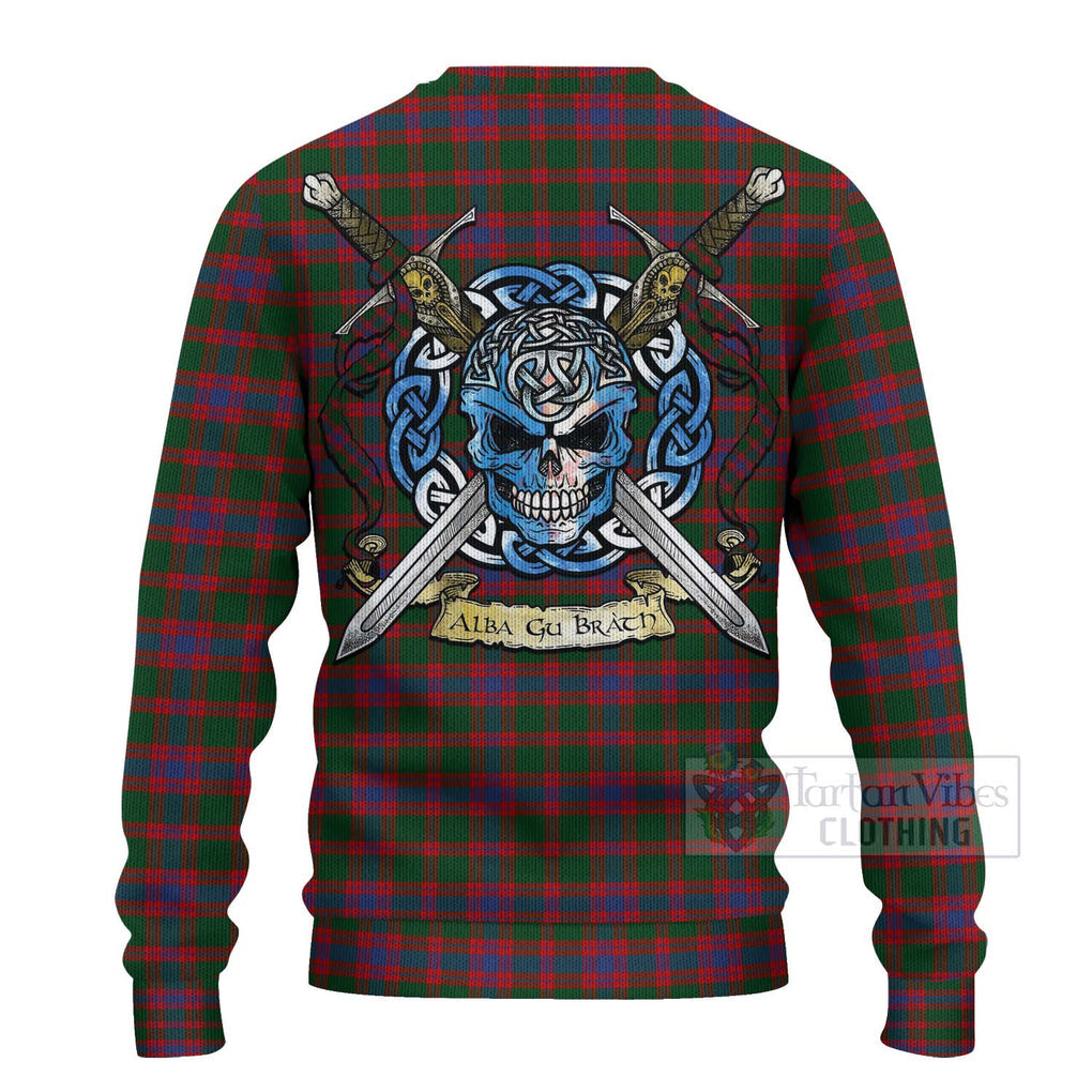 Tartan Vibes Clothing Logan Tartan Knitted Sweater with Family Crest Celtic Skull Style