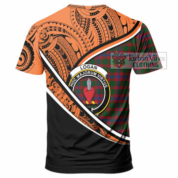 Logan Crest Tartan T-Shirt with Polynesian Vibes Style - Orange Version