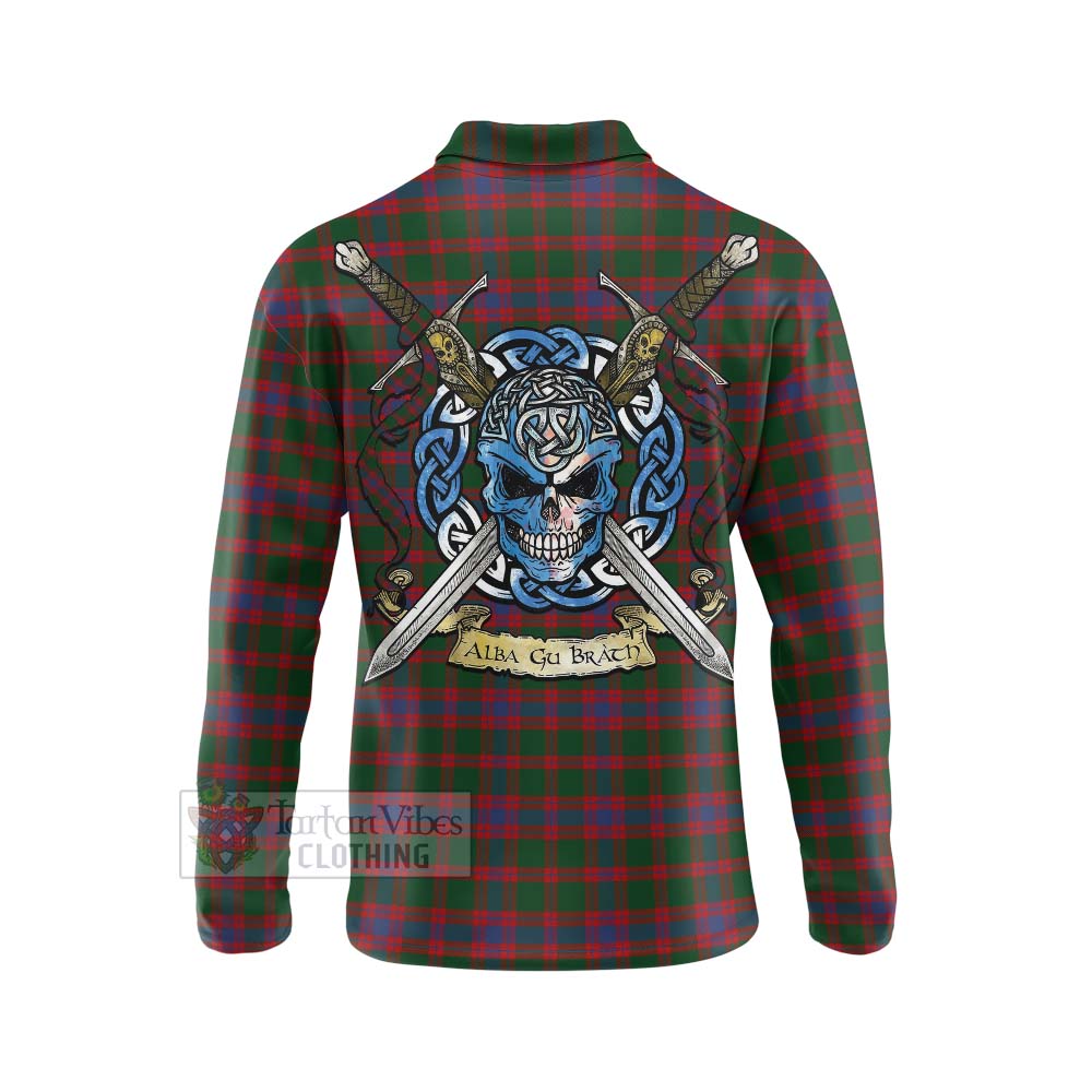 Tartan Vibes Clothing Logan Tartan Long Sleeve Polo Shirt with Family Crest Celtic Skull Style