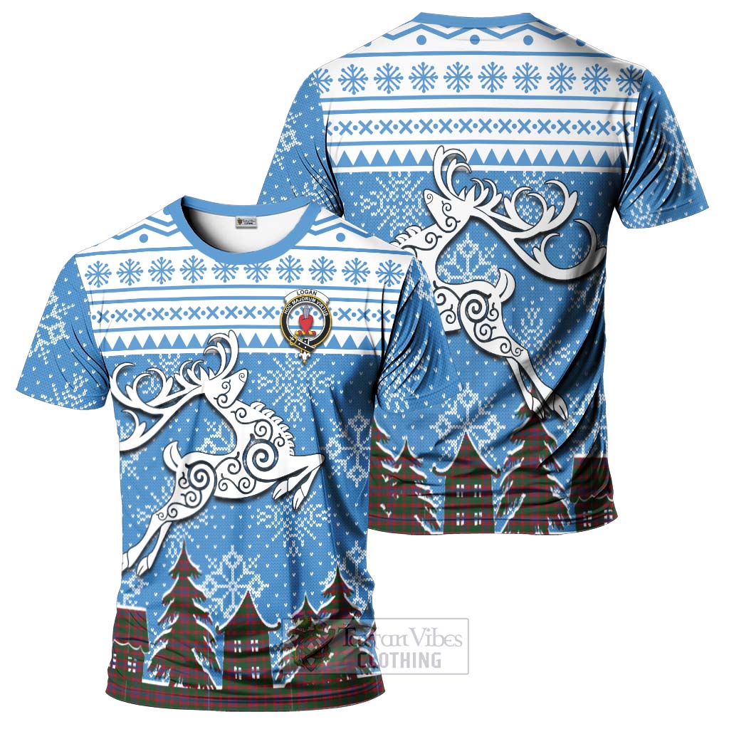 Logan Clan Christmas T-Shirt Celtic Reindeer Style - Tartan Vibes Clothing