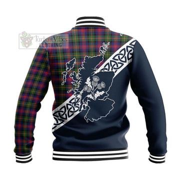 Logan Tartan Baseball Jacket Featuring Thistle and Scotland Map