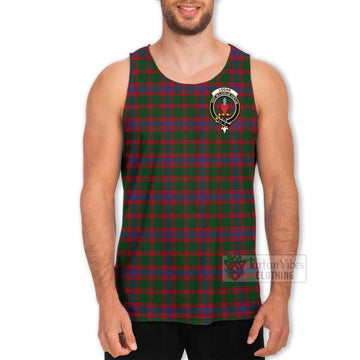 Logan Tartan Men's Tank Top with Family Crest and Bearded Skull Holding Bottles of Whiskey