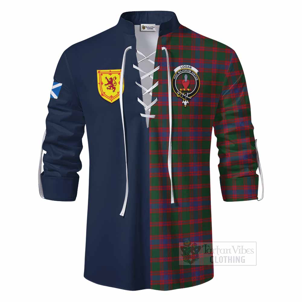 Logan Tartan Ghillie Kilt Shirt Alba with Scottish Lion Royal Arm Half Style