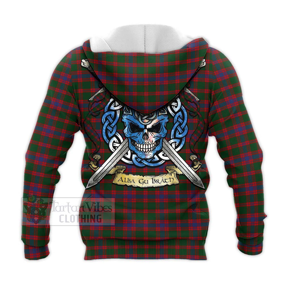 Tartan Vibes Clothing Logan Tartan Knitted Hoodie with Family Crest Celtic Skull Style