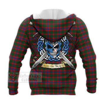 Logan Tartan Knitted Hoodie with Family Crest Celtic Skull Style