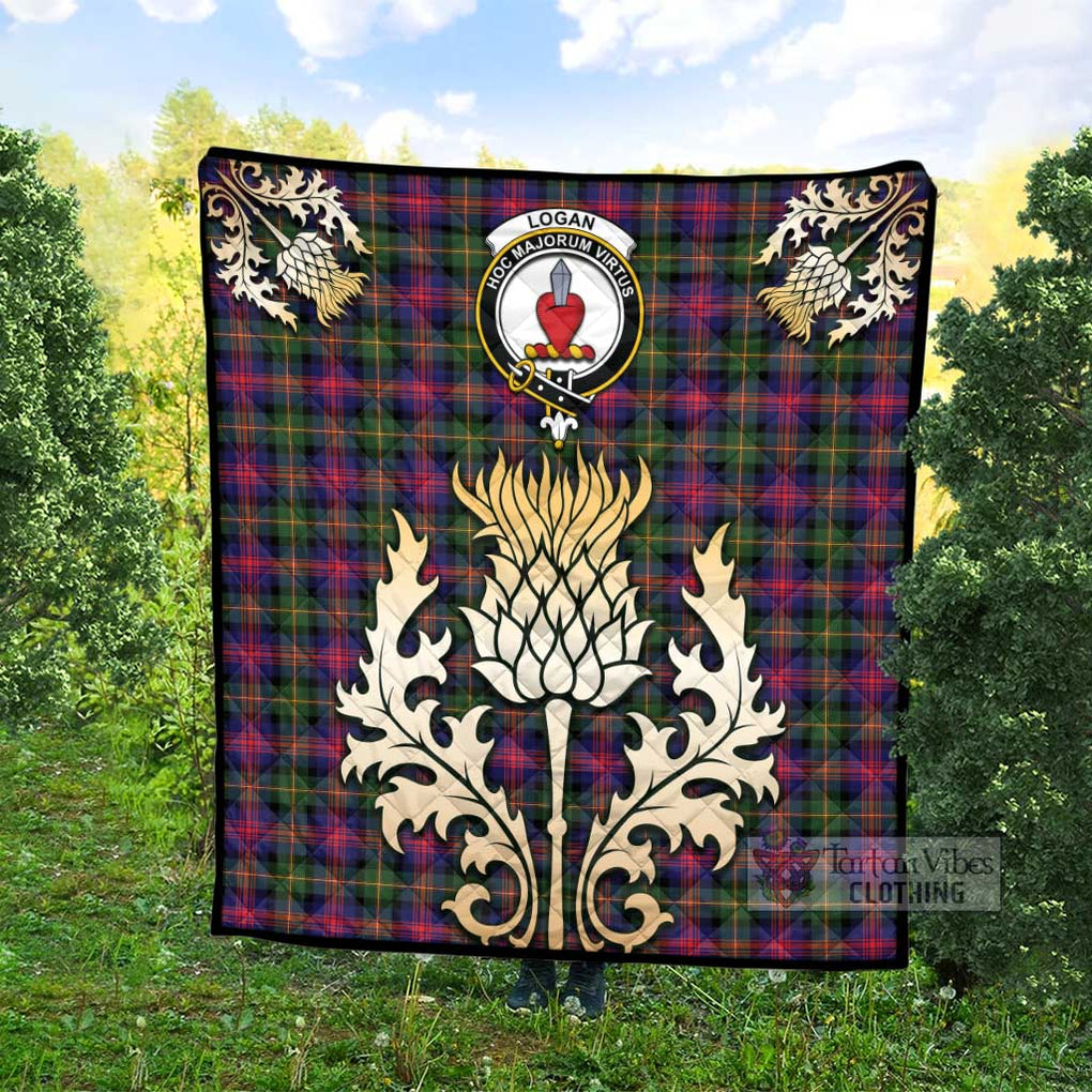 Tartan Vibes Clothing Logan Tartan Quilt with Family Crest and Golden Thistle Style